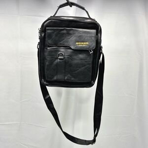 WEIXIER Men's Black PU Leather Crossbody Messenger Bag